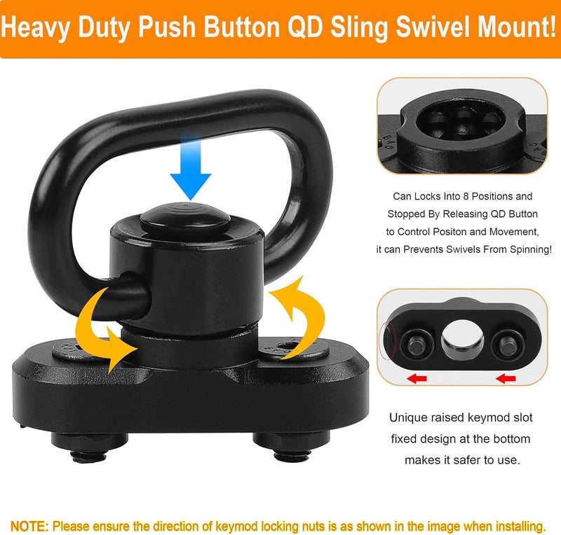 FENTUK Keymod 2 Point Traditional Sling Mounts Sling Swivels, 2 Pack 1.25" Quick Detach QD Sling Swivels Mount Attachment for Key mod System - Image 3